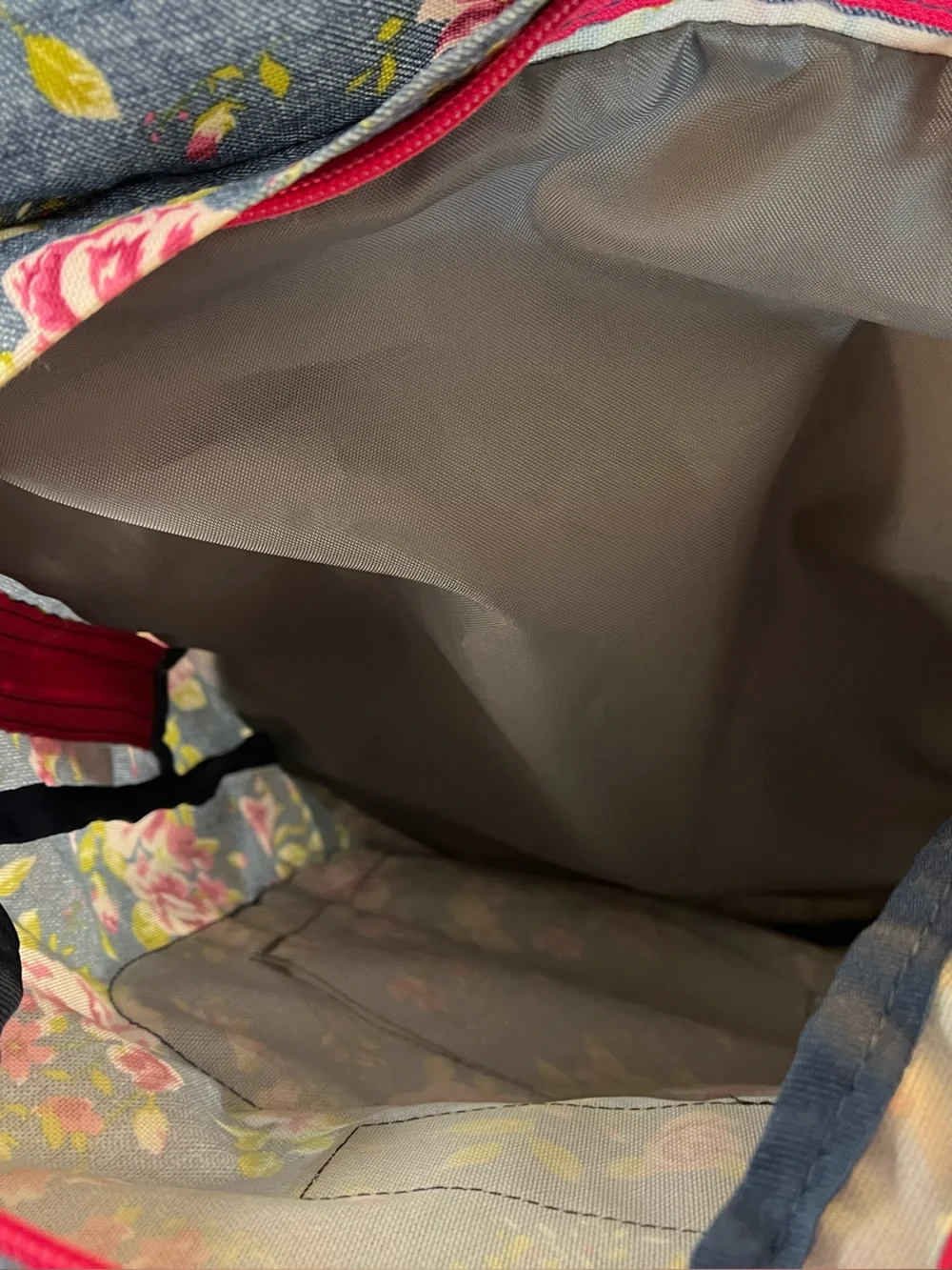 Jansport Trans Super Max Floral Denim Print Backpack in Blue and Pink